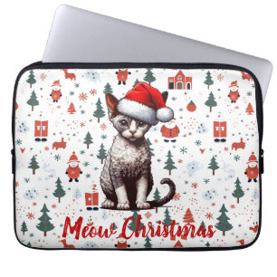 Meow Christmas Devon Rex Cat, Xmas Santa Kitten Laptopschutzhülle