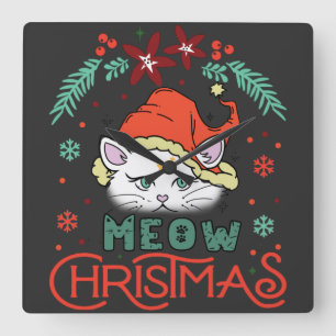 Meow Christmas, Merry Christmas Quadratische Wanduhr
