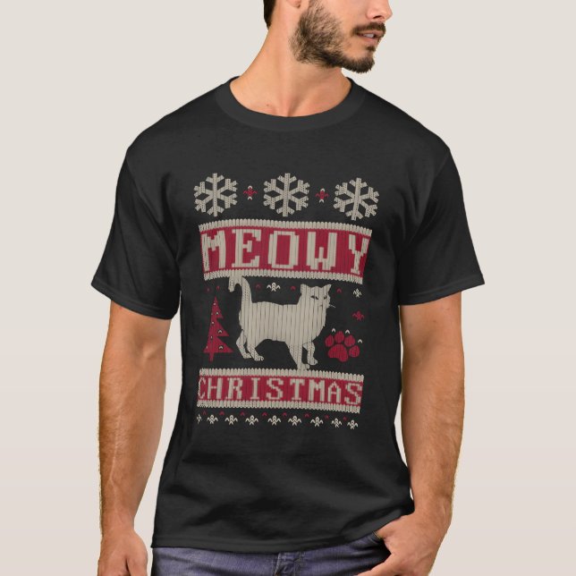 Meow Christmas Ugules Weihnachtsgeschenk T-Shirt (Vorderseite)