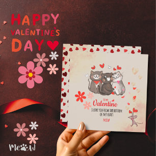 Meow Cute Cats Valentines Carte Vacances Plat