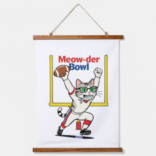 Meow-der-Bowl-Champion Katzenfußball Wandteppich Mit Holzrahmen