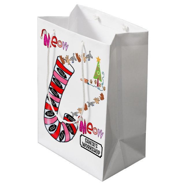 Meow Frohe Weihnachtsgeschenke Bags Elf Mittlere Geschenktüte (Rückseite Schrägansicht)