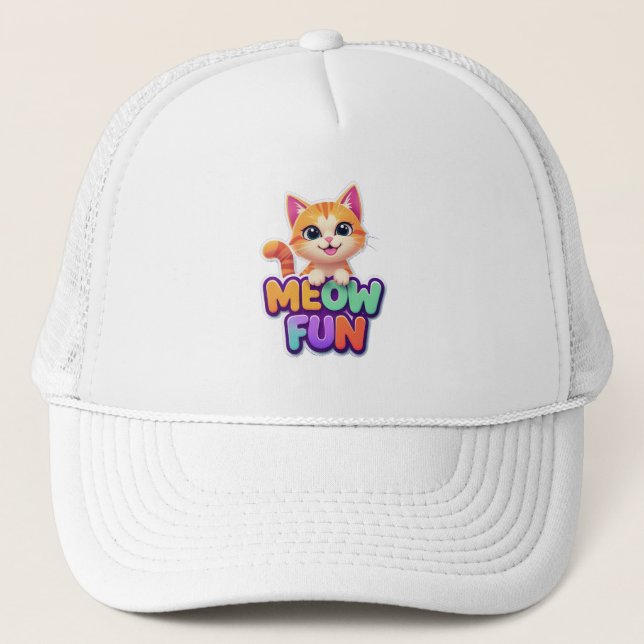Meow Fun - Süße lächelnde Katzenmütze Truckerkappe (Vorderseite)