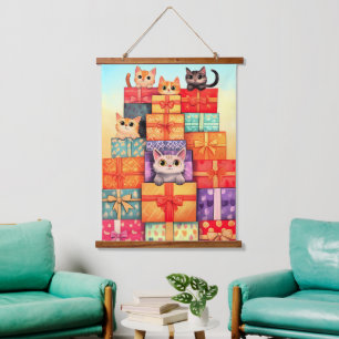 Meow Geschenk Geburtstagsturm Wandteppich Mit Holzrahmen