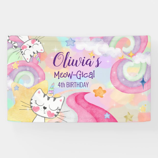 Meow-gical caticorn anniversaire bannière (Horizontal)