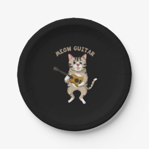 Meow Guitar Niedlich Cat Playing Gitarre Funny Kät Pappteller