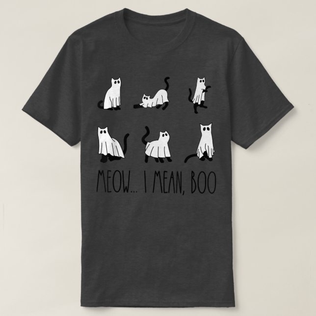 Meow I Gemein Boo Ghost Cat Spooky Vibes Funny Hal T-Shirt (Design vorne)