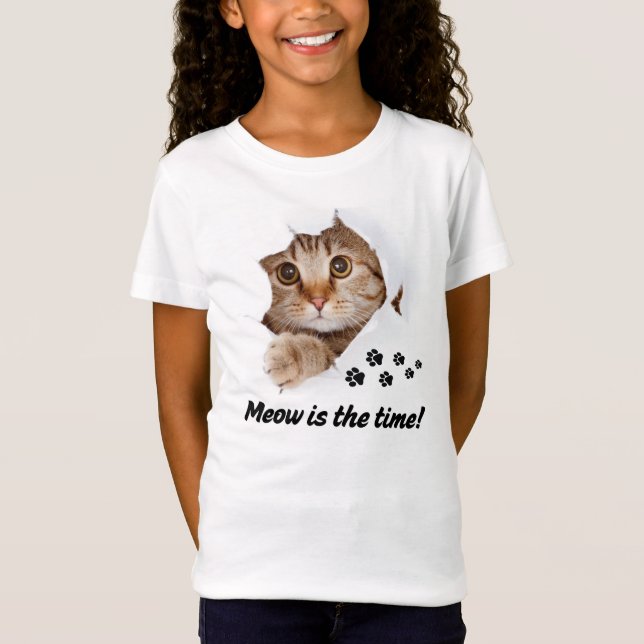 Meow Is the Time - Jolie T-Shirt de chat pour enfa (Devant)