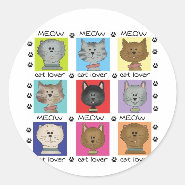 Meow-Katzen-Liebhaber-T-Shirts und Geschenke Runder Aufkleber (Vorderseite)