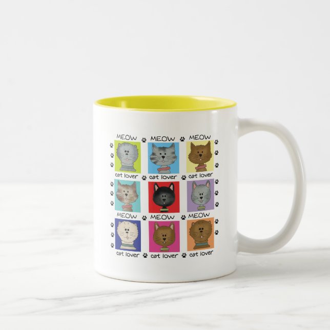 Meow-Katzen-Liebhaber-T-Shirts und Geschenke Zweifarbige Tasse (Rechts)