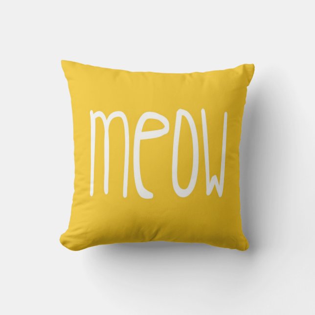Meow-Kissen auf gelbem und grauem Hintergrund Kissen (Vorderseite)