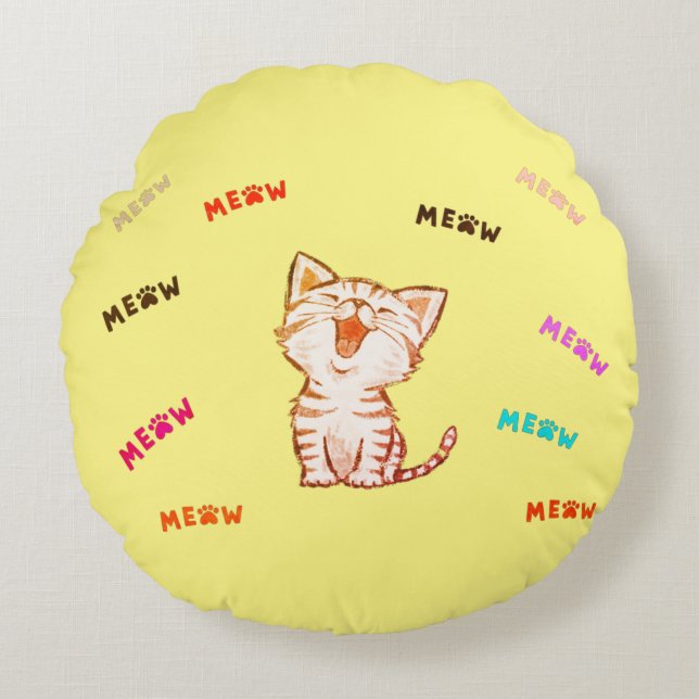 Meow Kitten Print Round Kissen (Vorderseite)
