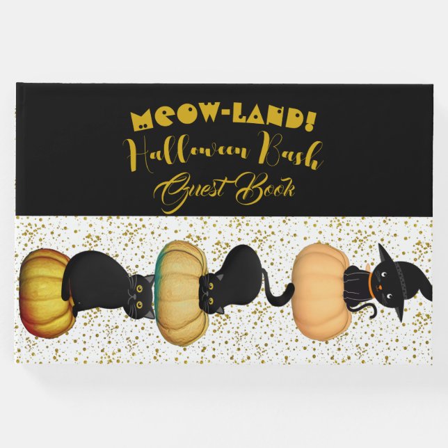 MEOW Land Halloween Bash Black Cats Gold Glitzer Gästebuch (Vorderseite)