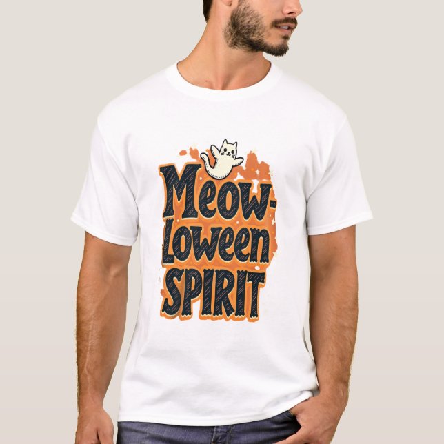 Meow-loween-Geist-Katze T-Shirt (Vorderseite)