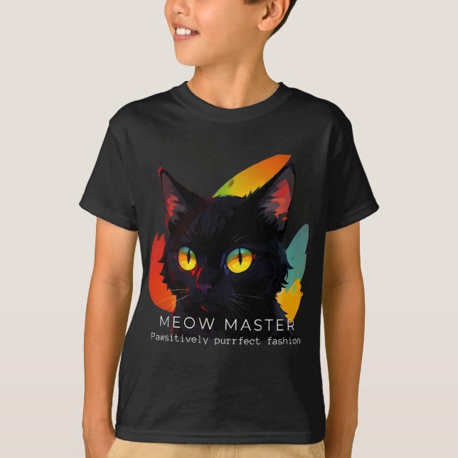 Meow Master | Dark Kid's Cat T - Shirt (Vorderseite)