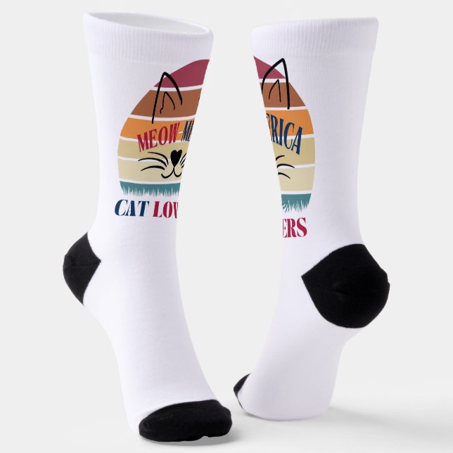 Meow-Merica Cat Lovers Patriotic Socks - Retro USA Socken (Gewinkelt)