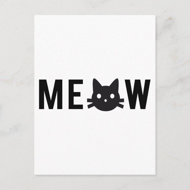 Meow, mit schwarzem Katzengesicht, Textdesign Postkarte (Vorderseite)