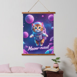 Meow-naut Wandteppich Mit Holzrahmen