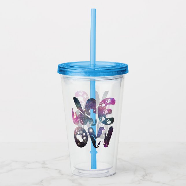 Meow - Niedliche CAT-Silhouetten und Paw-Prints Acryltrinkbecher (Vorderseite)