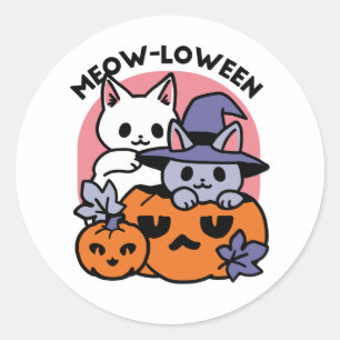 Meow - Niedliches Halloween Cat Design Runder Aufkleber