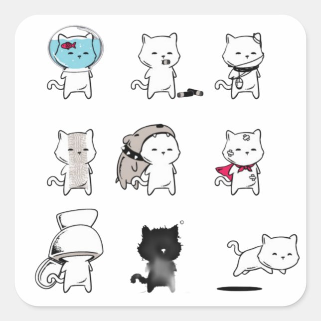 Meow Nine Lives Quadratischer Aufkleber (Vorderseite)