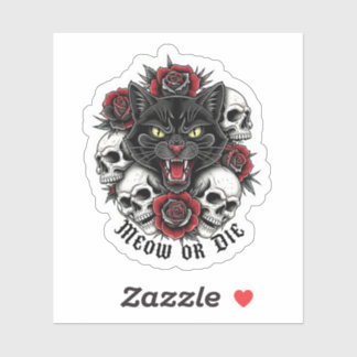 Meow oder Die - Gothic Cat mit Skullen und Rose Aufkleber