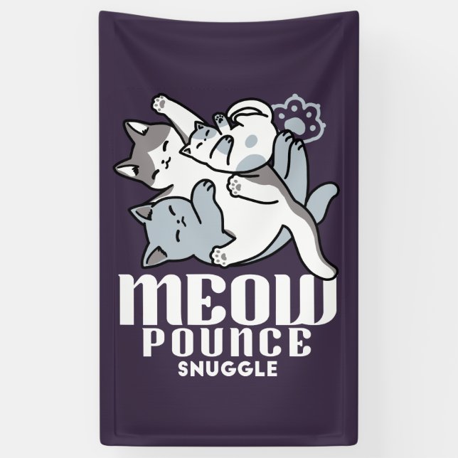 Meow Pounce Snuggle - Niedliche schlafende Katzen Banner (Vertikal)