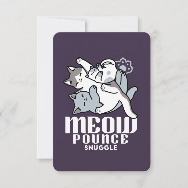 Meow Pounce Snuggle - Niedliche schlafende Katzen Dankeskarte (Vorderseite)