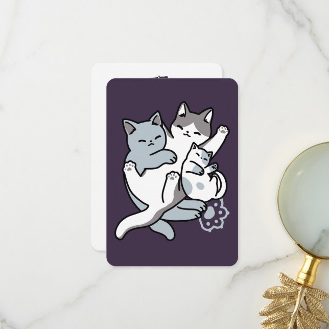 Meow Pounce Snuggle - Niedliche schlafende Katzen Dankeskarte (Vorderseite/Rückseite Beispiel)