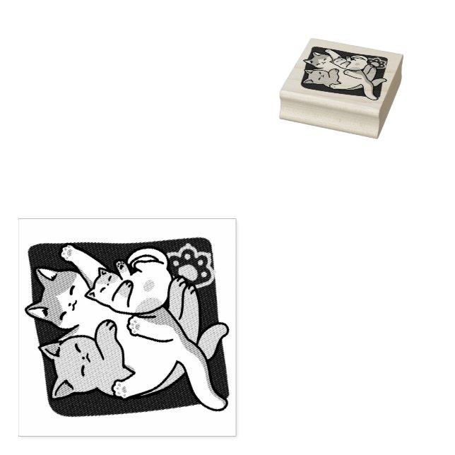 Meow Pounce Snuggle - Niedliche schlafende Katzen Gummistempel (Stempel)