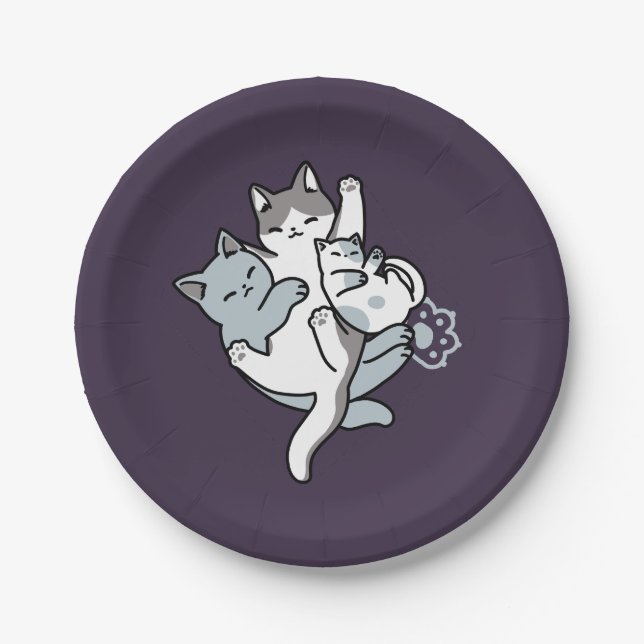 Meow Pounce Snuggle - Niedliche schlafende Katzen Pappteller (Vorderseite)