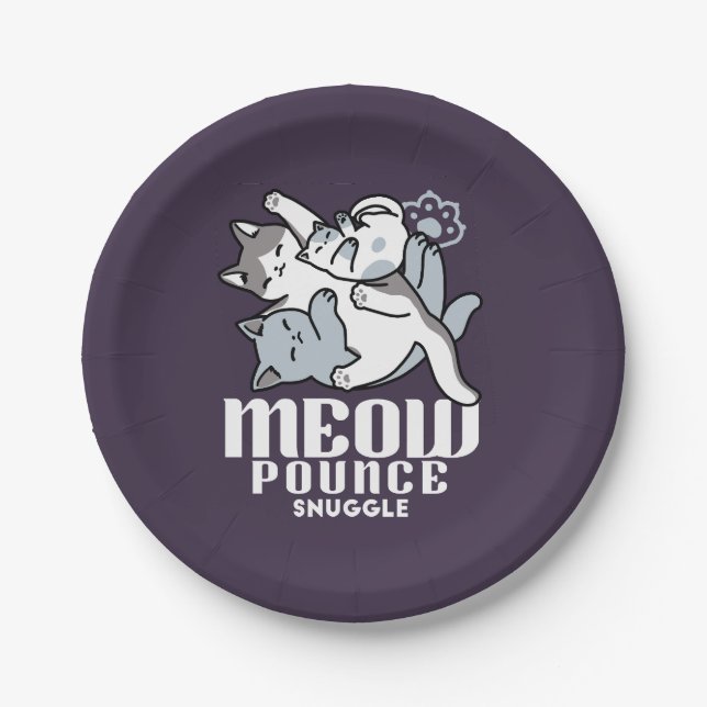 Meow Pounce Snuggle - Niedliche schlafende Katzen Pappteller (Vorderseite)
