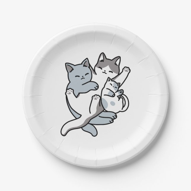 Meow Pounce Snuggle - Niedliche schlafende Katzen Pappteller (Vorderseite)