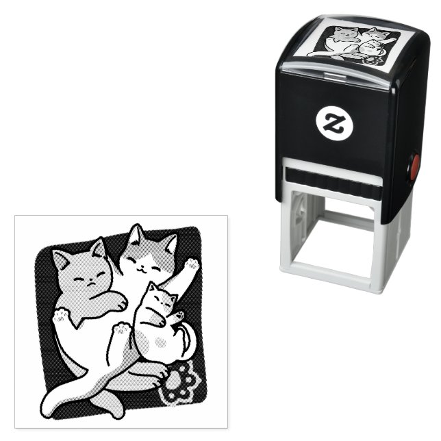 Meow Pounce Snuggle - Niedliche schlafende Katzen Permastempel (Beispiel)