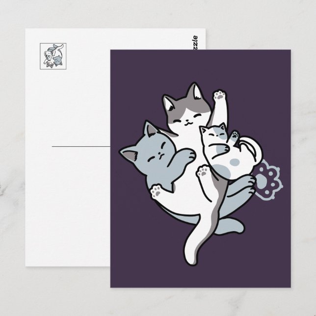 Meow Pounce Snuggle - Niedliche schlafende Katzen Postkarte (Vorne/Hinten)