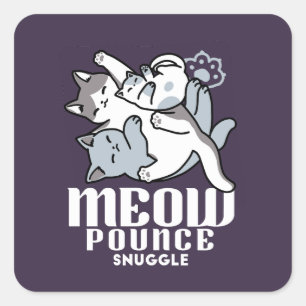 Meow Pounce Snuggle - Niedliche schlafende Katzen Quadratischer Aufkleber