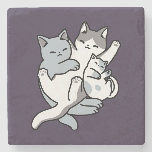 Meow Pounce Snuggle - Niedliche schlafende Katzen Steinuntersetzer (Vorderseite)