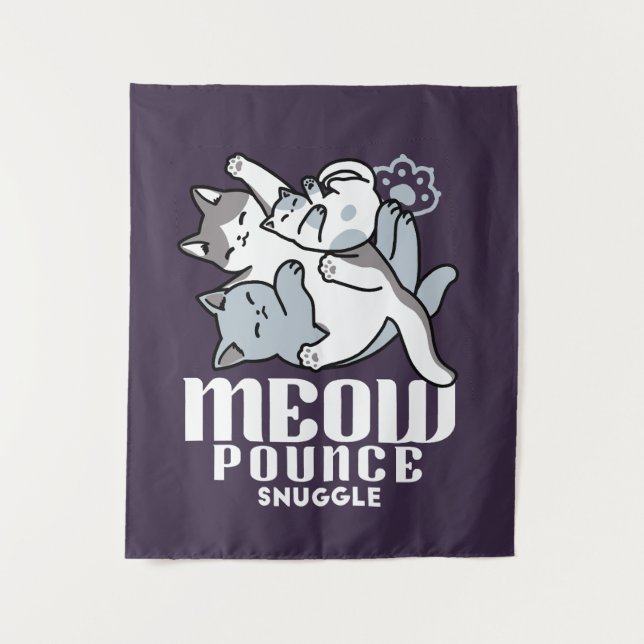 Meow Pounce Snuggle - Niedliche schlafende Katzen Wandteppich (Vorderseite)