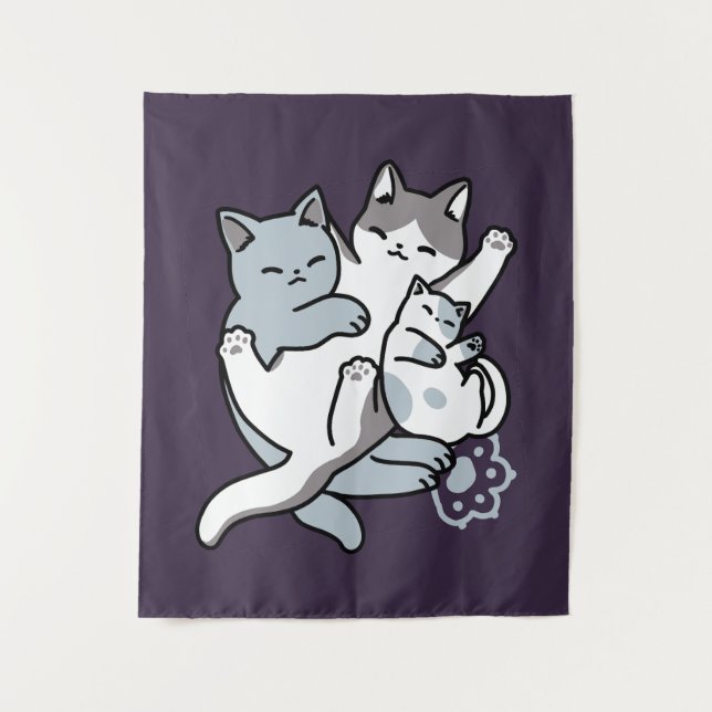 Meow Pounce Snuggle - Niedliche schlafende Katzen Wandteppich (Vorderseite)