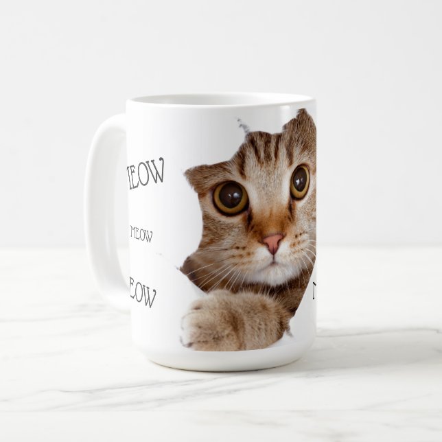Meow Riech Nip Funny Cat Foto Kaffeetasse (Vorderseite Links)