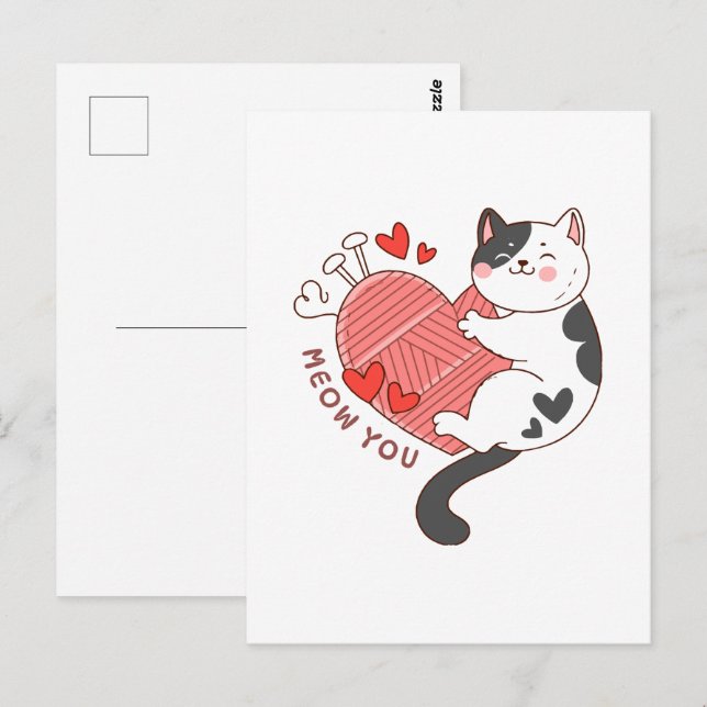 Meow Sie Niedlich Cat Valentinstag Postkarte (Vorne/Hinten)