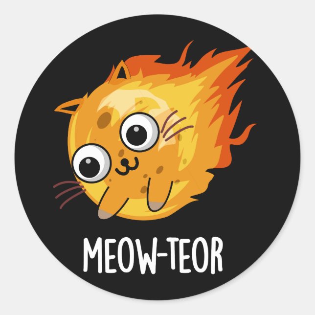 Meow-teor Funny Meteor Pun Dark BG Runder Aufkleber (Vorderseite)