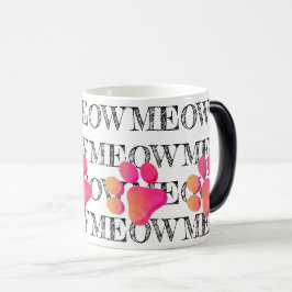 MEOW Typografie Pink Katzenpaw Print Pet Spaß Verwandlungstasse