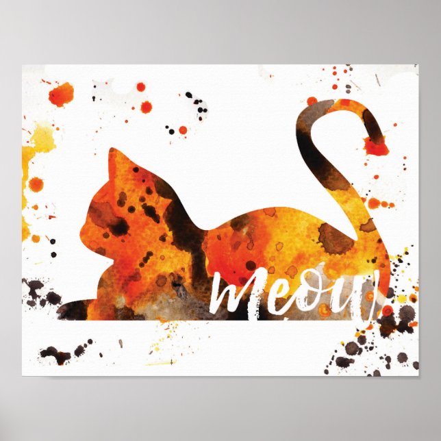 Meow Wasserfarbe - orange, schwarz, gelb Poster (Vorne)