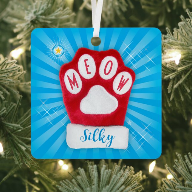 MEOW Weihnachts Weihnachtskatze Red Mitten Sterne  Ornament Aus Metall (InSitu)