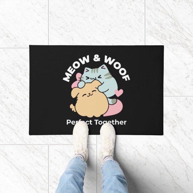 Meow & Woof perfekt zusammen - Niedliche Katze und Fußmatte (Indoor)