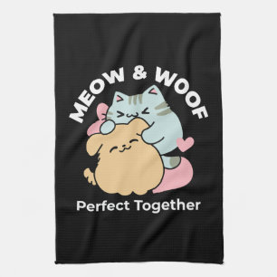 Meow & Woof perfekt zusammen - Niedliche Katze und Geschirrtuch