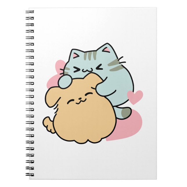 Meow & Woof perfekt zusammen - Niedliche Katze und Notizblock (Vorderseite)