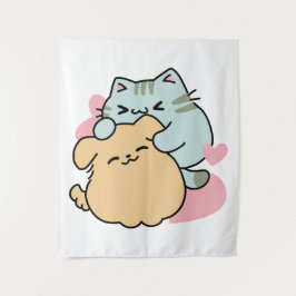 Meow & Woof perfekt zusammen - Niedliche Katze und Wandteppich