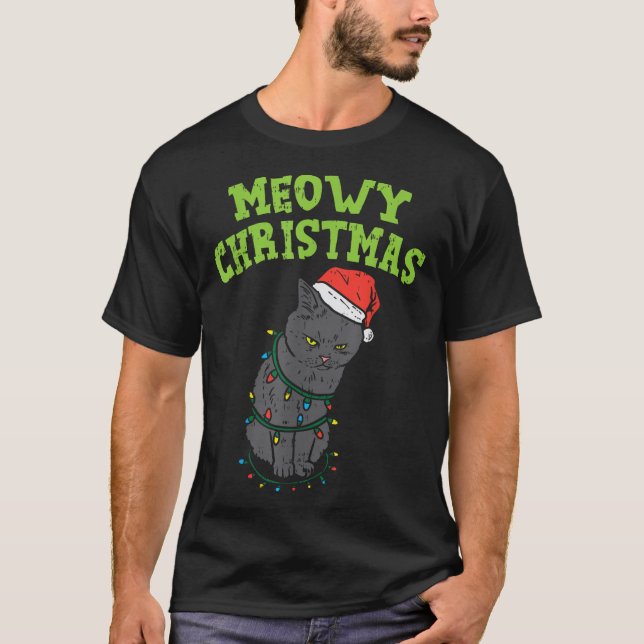 Meowa Catmas Black Cat Weihnachten Weihnachten Wei T-Shirt (Vorderseite)